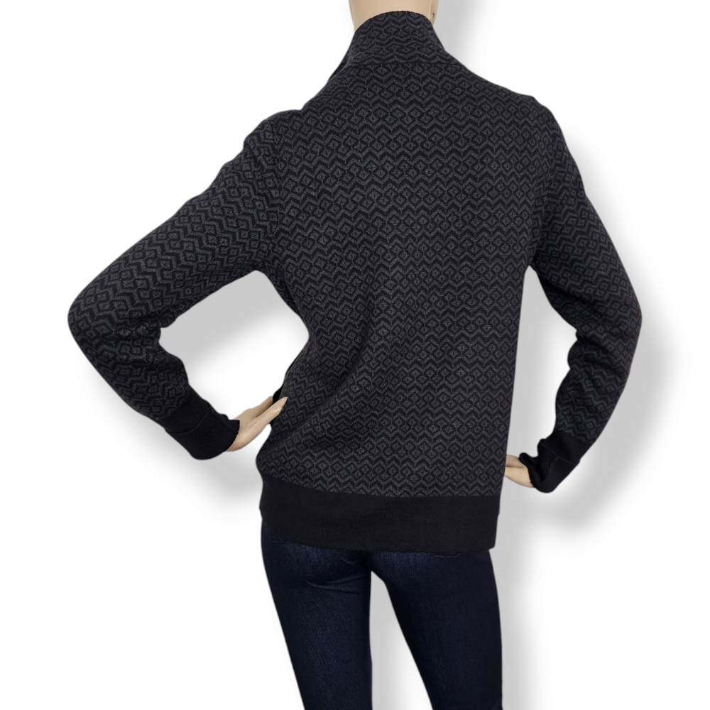 Aspen Black & Gray Geometric Print Zip-Up Sweater With Thumbholes Size Large - Picture 6 of 8